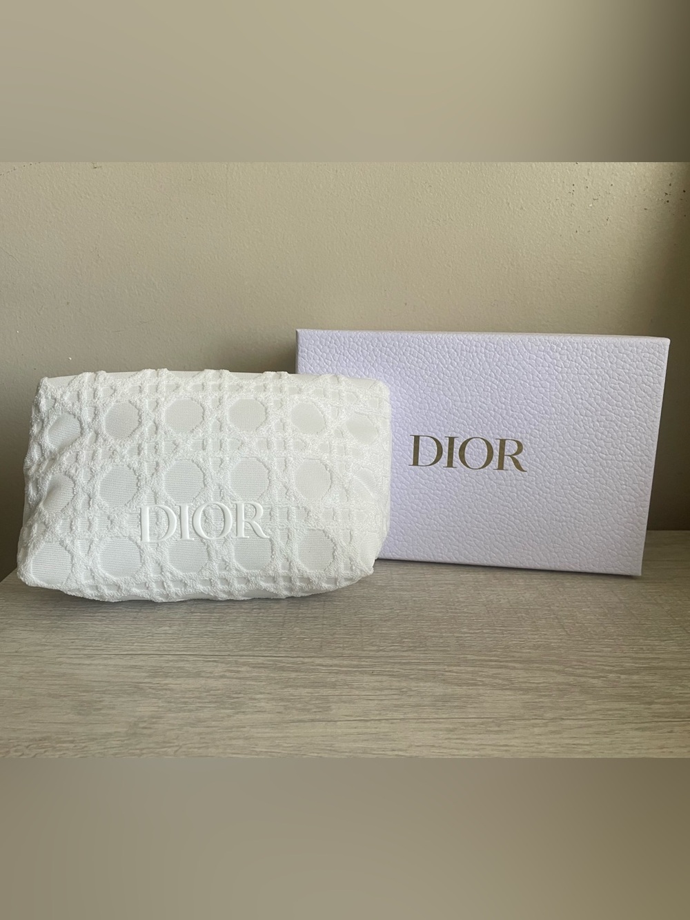 Authentic Dior Ivory Quilted Cosmetic Bag. New. Comes With Box.